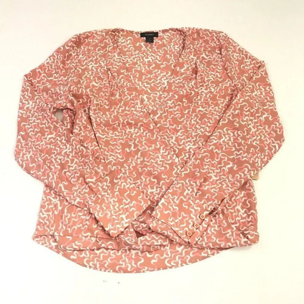 Halogen Womens Faux Wrap Blouse Fluid Lined Long Sleeve Top V-Neck Shirt XS NEW